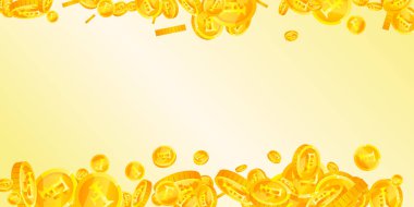 Swiss franc coins falling. Gold scattered CHF coins. Switzerland money. Global financial crisis concept. Wide vector illustration.