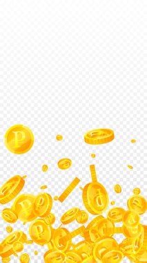 Russian ruble coins falling. Scattered gold RUB coins. Russia money. Global financial crisis concept. Vector illustration.