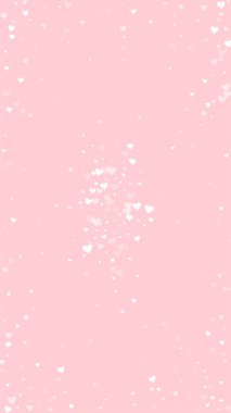 Kalp konfetisi sevgililer günü kaplaması. Beyaz kalpler pembe arka plana saçılmış. Joyfull Heart konfeti vektör çizimi