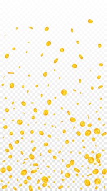 American dollar coins falling. Scattered gold USD coins. USA money. Global financial crisis concept. Vector illustration.