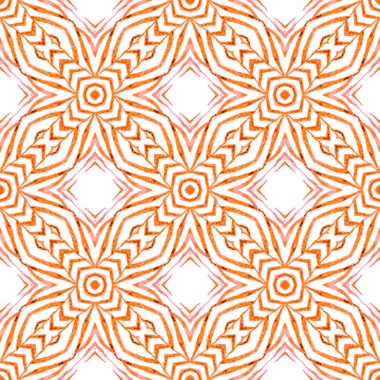 Organik fayans. Turuncu nefes kesici boho şık yaz tasarımı. Moda organik yeşil sınır. Tekstil hazır görkemli baskı, mayo kumaş, duvar kağıdı, ambalaj..