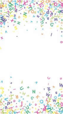 Dağınık Latin alfabesi harfleri. İngiliz dilinin renkli yüzen karakterleri. Yabancı diller öğrenim kavramı. Okula dönüş afişi .