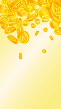 Korean won coins falling. Scattered gold WON coins. Korea money. Jackpot wealth or success concept. Vector illustration.