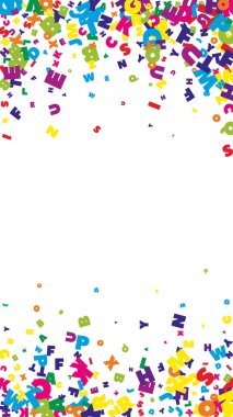 Okul not defteri kapağı. Latin alfabesinin renkli yüzen harfleri. Yabancı diller öğrenim kavramı. Okula dönüş afişi .