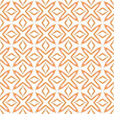 Tekstil hazır eğlenceli baskı, mayo kumaş, duvar kağıdı, ambalaj. Turuncu şık boho yaz tasarımı. Döşemeli suluboya arka plan. Elle boyanmış suluboya kenar.