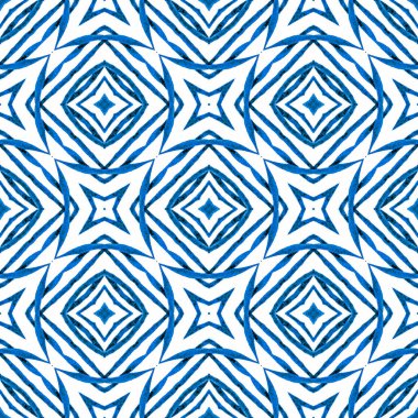 Mozaik kusursuz desen. Mavi mükemmel boho şık yaz tasarımı. Tekstil hazır kaliteli baskı, mayo kumaş, duvar kağıdı, ambalaj. El çizimi yeşil mozaik pürüzsüz sınır.