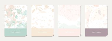 Not defteri kapağı tasarımı. Doğal taşlar, granit, kuvars ve mermerden yapılmış terrazzo soyut arka plan. Venedik terrazzo doku dizüstü bilgisayar kapağı şablonu.