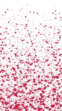 Serpiştirilmiş kalpler sevgililer günü şablonu. Kırmızı kalpler beyaz arka plana saçılmış. Kutlama serpiştirilmiş kalp vektör illüstrasyonu.