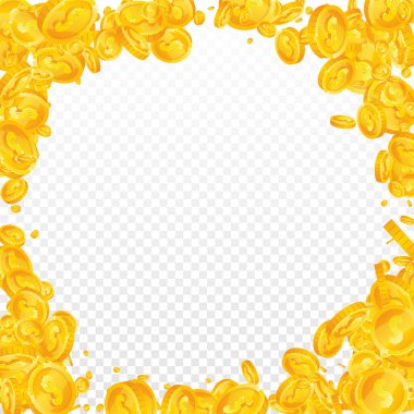 Amerikan dolarları düşüyor. Dağınık altın Amerikan Doları. Amerikan parası. Büyük ikramiye ya da başarı konsepti. Kare vektör illüstrasyonu.