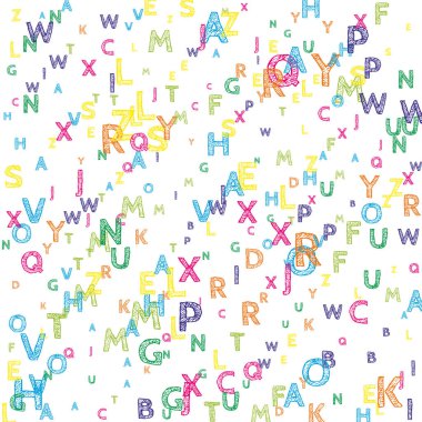 Okul not defteri kapağı. Latin alfabesinin renkli yüzen harfleri. Yabancı diller öğrenim kavramı. Okula dönüş afişi .