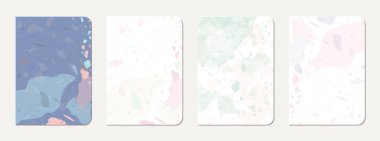 Not defteri kapağı tasarımı. Doğal taşlar, granit, kuvars ve mermerden yapılmış terrazzo soyut arka plan. Venedik terrazzo doku dizüstü bilgisayar kapağı şablonu.