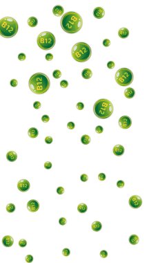 B12 vitamini pasaklı yuvarlak haplar. Güzellik ve beslenme cilt bakımı. Temel vitamin vektör illüstrasyonu. Refah kavramı.