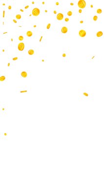 Korean won coins falling. Scattered gold WON coins. Korea money. Jackpot wealth or success concept. Vector illustration.