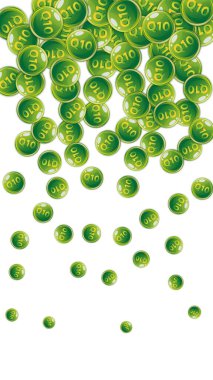 Q10 vitamini yuvarlak kapsülleri rastgele dağılmış. Güzellik ve beslenme cilt bakımı. Temel vitamin vektör illüstrasyonu. Refah kavramı.