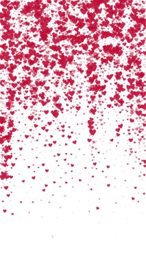 Kalp konfetisi sevgililer günü kaplaması. Kırmızı kalpler beyaz arka plana saçılmış. Joyfull Heart konfeti vektör çizimi