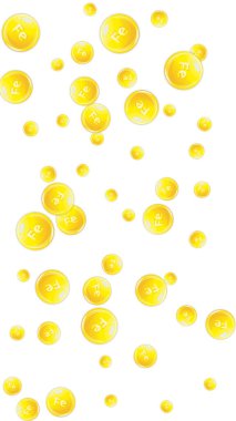 Ferritin yuvarlak damlacıklar rastgele dağılmış. Güzellik ve beslenme cilt bakımı. Temel vitamin vektör illüstrasyonu. Sağlıklı yaşam konsepti.