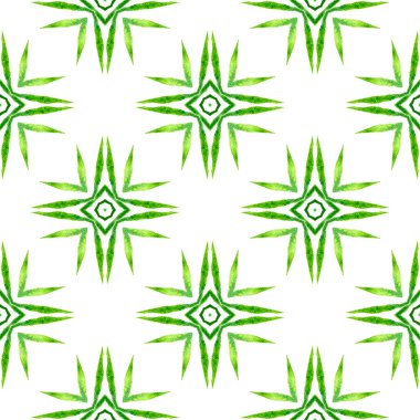 Suluboya madalyonu, kusursuz sınır. Yeşil güzel boho şık yaz tasarımı. Madalyon pürüzsüz desen. Tekstil hazır çekici baskı, mayo kumaş, duvar kağıdı, ambalaj..