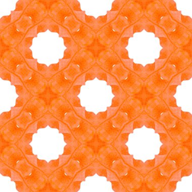 Tekstil hazır büyüleyici baskı, mayo kumaş, duvar kağıdı, ambalaj. Turuncu zevkli boho şık yaz tasarımı. Sembol suluboya deseni. Yeşil geometrik sembolü suluboya kenarı.