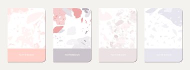 Broşür kapağı tasarımı. Doğal taşlar, granit, kuvars ve mermerden yapılmış terrazzo soyut arka plan. Venedik Terrazzo Doku Broşürü.