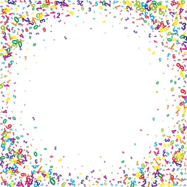 Uçan renkli rakamlar ve sayılar. Okul matematik not defteri kapağı. Beyaz arka planda matematik afişi. Düşen sayılar vektör illüstrasyonu.