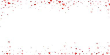 Sevgililer Günü için uçan kalpler. Kırmızı kalpler beyaz arka plana saçılmış. Güzel uçan kalpler vektör illüstrasyonu.