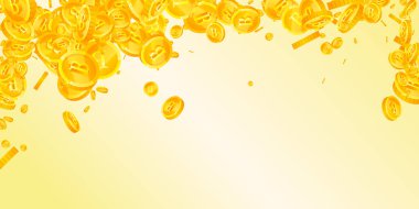 Tayland baht sikkeleri düşüyor. Altınlar saçılmış THB bozuklukları. Tayland parası. Küresel finansal kriz konsepti. Geniş vektör illüstrasyonu.