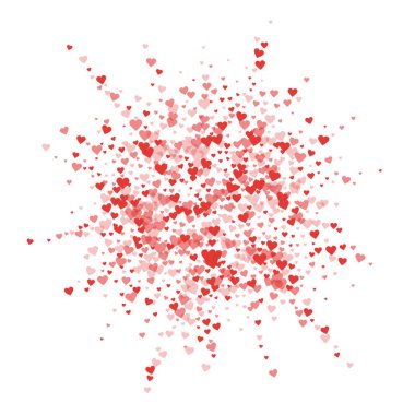Serpiştirilmiş kalpler sevgililer günü şablonu. Kırmızı kalpler beyaz arka plana saçılmış. Kutlama serpiştirilmiş kalp vektör illüstrasyonu.