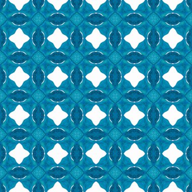 Elle boyanmış suluboya kenar. Mavi nadir boho şık yaz tasarımı. Döşemeli suluboya arka plan. Tekstil hazır güzel baskı, mayo kumaş, duvar kağıdı, ambalaj..