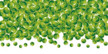 B12 vitamini pasaklı yuvarlak haplar. Güzellik ve beslenme cilt bakımı. Tıbbi ve bilimsel geçmiş. Refah kavramı.