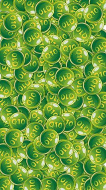 Q10 vitamini yuvarlak kapsülleri rastgele dağılmış. Güzellik ve beslenme cilt bakımı. Sağlıklı yaşam konsepti. Temel vitamin vektör illüstrasyonu. 