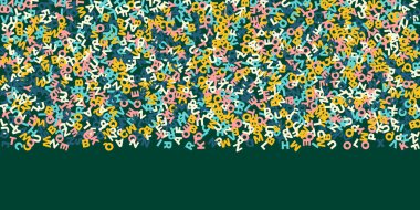 İngilizce 'nin harfleri düşüyor. Latin alfabesinin renkli, çocuksu uçan karakterleri. Yabancı diller öğrenim kavramı. Okula dönüş afişi .