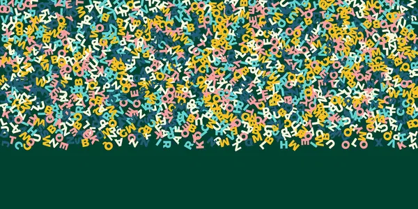 İngilizce 'nin harfleri düşüyor. Latin alfabesinin renkli, çocuksu uçan karakterleri. Yabancı diller öğrenim kavramı. Okula dönüş afişi .