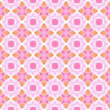 Watercolor ikat repeating tile border. Orange admirable boho chic summer design. Textile ready bizarre print, swimwear fabric, wallpaper, wrapping. Ikat repeating swimwear design.
