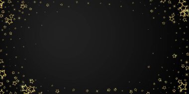 Yıldızlı gece masalı geçmişi. Şirin ışıltılı parıltılar, havada Noel ruhu. Siyah arkaplanda kutlama yıldızları vektör çizimi.