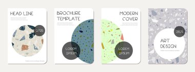 Okul not defteri kapağı tasarımı. Doğal taşlar, granit, kuvars ve mermerden yapılmış terrazzo soyut arka plan. Venedik terrazzo desenli okul not defteri şablonu.