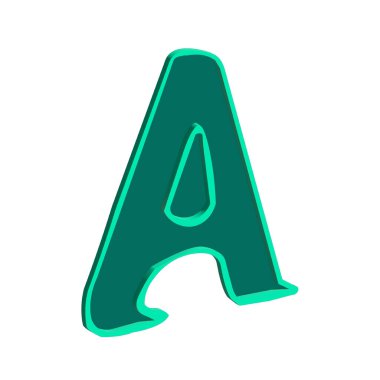 Letter A green color  3D rendering isolated on white background. Illustration.