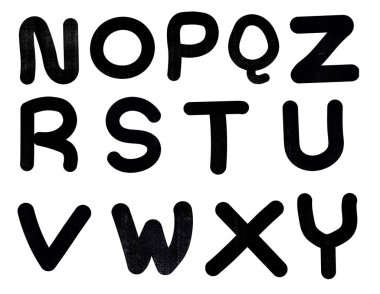 Alphabet N to Y made with black paint and noise scattered inside Isolated on white background. 