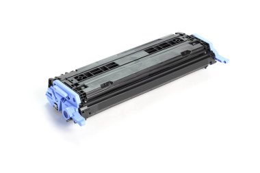 Laser jet black cartridges for use with printers and computers isolated on white background.