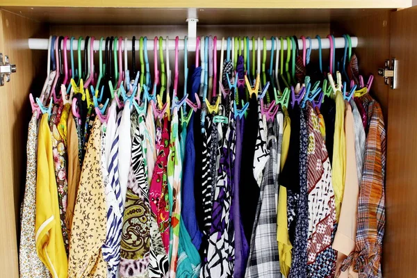 Colorful Clothes Hangers Wardrobe Women Clothing — Stock Photo, Image