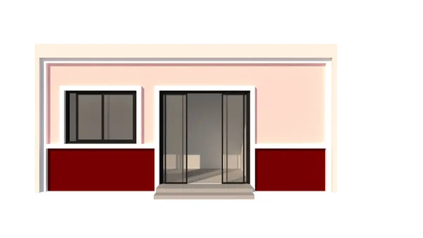 一个单一的最小的房子 粉红色的颜色隔离在白色的背景 说明3D渲染 — 图库照片