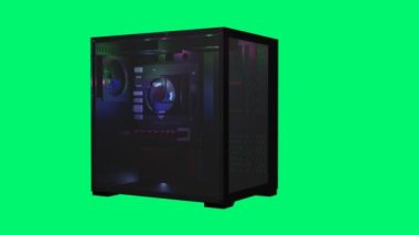 4 muhteşem hayranı ve RGB ışıklandırması olan 3D işlemeli siyah bilgisayar dosyası, bu video Yeşil bir arkaplan içerir. Yeşil ekran, arka planı otomatik olarak video veya resimlerden kaldırmanızı sağlar