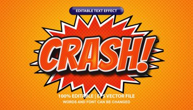 Crash text, editable text effect template in comic style, bold letters in pop art style