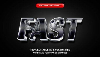 Fast text, editable text effect, shiny silver steel effect font style