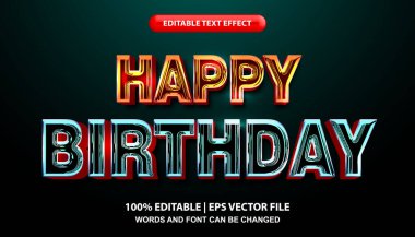 Happy birthday text, editable 3d text effect, glossy bold font style