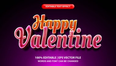 Happy valentine text, editable 3d text effect, shiny effect valentines day font style