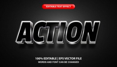 Action, editable text effect template, futuristic black neon light effect font style, movie title