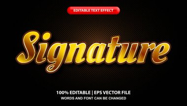 Signature text, editable text effect template, shining gold font style