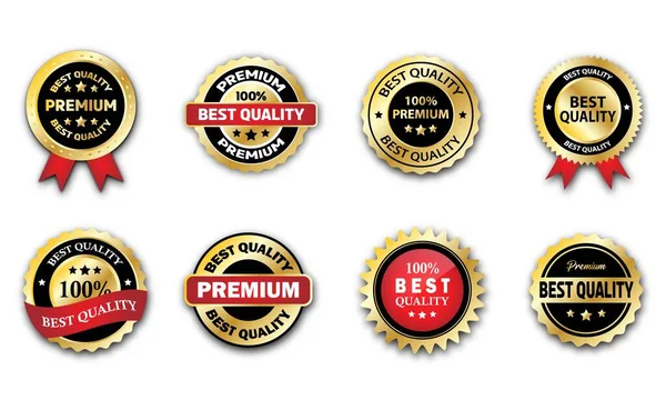 Set Gold Medal Emblem Best Quality Premium Badge Emblem Gold — Archivo Imágenes Vectoriales