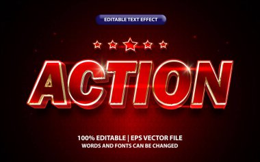Action text, editable 3d text effect template, 3d bold red gradient font style with star element, bright neon typography