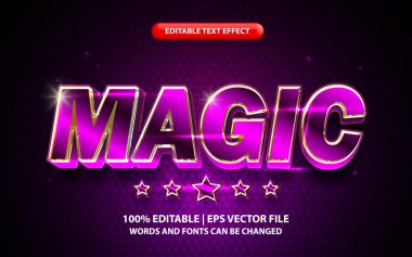 Magic text, editable 3d text effect template, 3d bold purple gradient font style with star element, bright neon typography